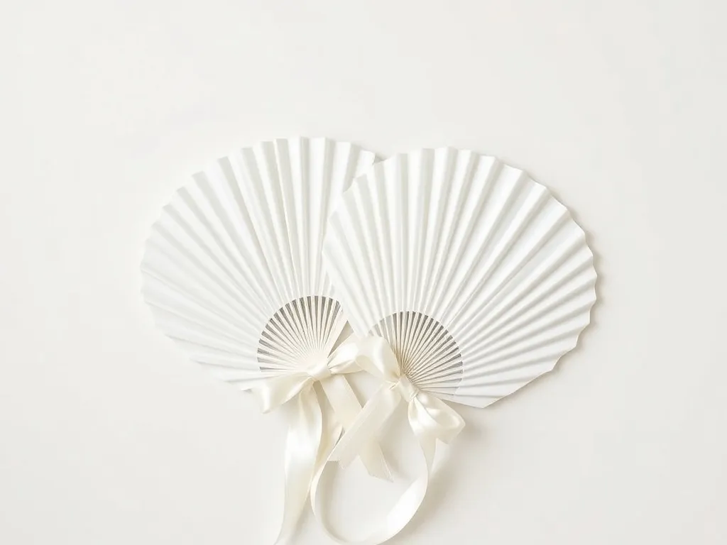 Éventails cérémonie mariage blanc ivoire avec programme de mariage imprimé et ruban satin