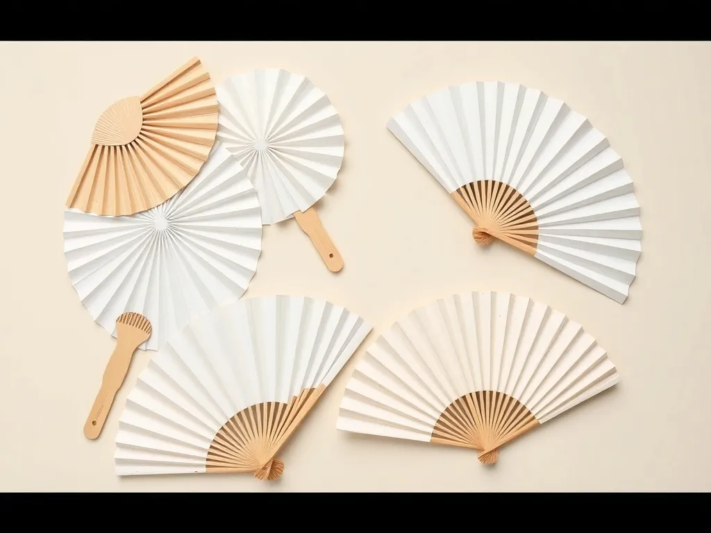 Éventails papier bambou blanc et naturel kraft pour mariage et événement