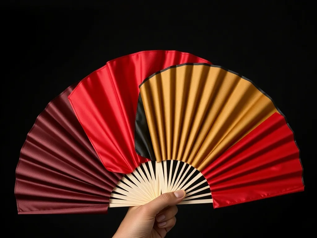 Éventails tissu soie et satin colorés rouge or noir pour hôtellerie et spa
